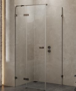 AVEXA Dusjhjørne – Høyre Enkeltdør + Fastvegg i Børstet Gunmetal