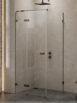 AVEXA Dusjhjørne – Høyre Enkeltdør + Fastvegg i Børstet Gunmetal