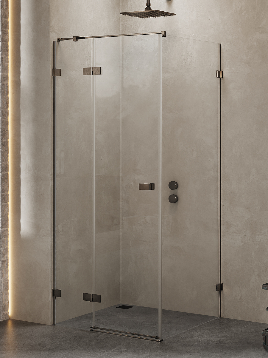 AVEXA Dusjhjørne – Venstre Enkeltdør + Fastvegg i Børstet Gunmetal