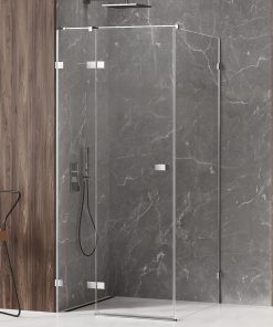 AVEXA Dusjhjørne – Høyre Enkeltdør + Fastvegg i Høyglans Krom