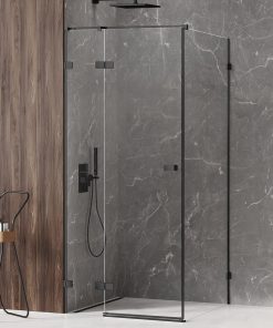 AVEXA Dusjhjørne – Høyre Enkeltdør + Fastvegg i Sort Matt