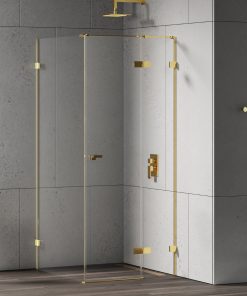 EVENTA Dusjhjørne – Venstre Enkeltdør + Fastvegg i Blank Gull
