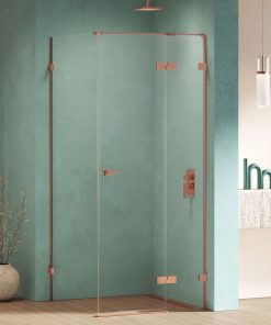 EVENTA Dusjhjørne – Høyre Enkeltdør + Fastvegg i Polert Kobber