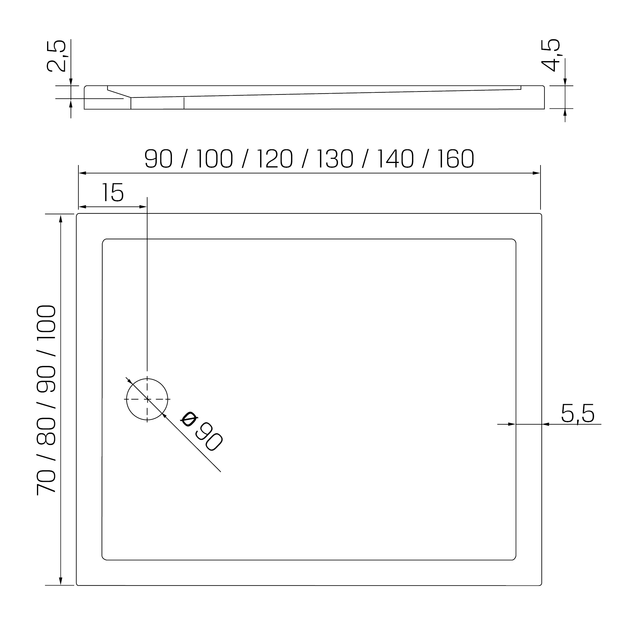 NEW CANTARE™ Dusjkar | Rektangulært | Hvit | 4,5 cm høyde - Bilde 2