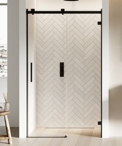 SOFTI X Dusjvegg for nisje | Enkel skyvedør mot høyre | Sort Matt